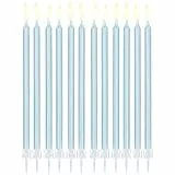 DekoHaus Geburtstagskerzen Hellblau 14 cm – 24 Stück lange Kuchenkerzen mit Halterungen, glatte Kerzen für Geburtstag, Babyparty, Torten, Cupcakes, Partydeko
