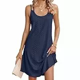 Damen Sommerkleid Ärmellos Tank Kleid Leicht und Luftig Spaghetti Trägerkleid Casual Sommer Swing Kleid (DE/NL/SE/PL, Alphanumerisch, XL, Regular, Regular, Marine)