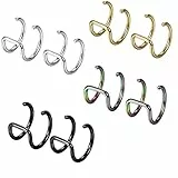 Flongo Ohrklemme ohne Loch Ohrringe Ohrstecker Ohrclip Fake Plug Fakeplugs Captive Ring Ohrpiercing Helix Cartilage Knorpel Piercing 4 Paar Set Herren, Damen