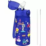 GOPPUS Trinkflasche Kinder 420ml Edelstahl Flasche mit Strohhalm und auslaufsicherem Deckel Sport BPA-frei Wasserflasche Jungen Mädchen