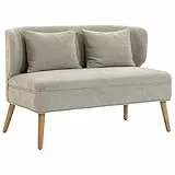 HOMCOM Sofa 2 Sitzer kleine Couch mit Flügelrücken, 2 Wurfkissen, 117 cm Dick Gepolstert Doppelsofa Modern Polstersofa mit Holzbeine für kleine Räume, Wohnzimmer, Schlafzimmer, Beige