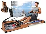 Rudergerät für Zuhause Klappbar, DMASUN Rudergerät Wasser aus Massivholz, Rowing Machine mit Apps, Leise Laufrollen, Großer Wassertank, LCD Monitor, Doppel Slide Rails, Komfortabler Sitz, Bis 180 kg
