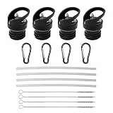 Sxutop 4 Stück Trinkflaschen Ersatzteile Ersatzdeckel Strohdeckel für Trinkflasche Standard Straw Lid Standard Mund Ersatzdeckel Trinkflasche mit 4 Strohhalme für Sportkappen Wasserflaschenzubehör