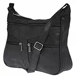 Christian Wippermann Damen Tasche Schultertasche Umhängetasche Crossover Bag Leder Optik Handtasche Schwarz-Schwarz