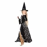 Boland - Kostüm Zauberin für Kinder, langes Kleid und Hut, Hexe, Magierin, Mädchen Kostüm, Karneval, Mottoparty, Halloween, Schwarz