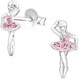 JAYARE Kinder Ohrringe Mädchen Ballerina Ohrstecker Silber 925 Sterling Ballett-Tänzerin Stecker rosa pink