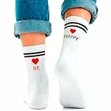 Be Happy - Socken 36-44, Lustige Socken Unisex, Socken Mit Spruch, Lustige Geschenkidee, Geschenke Für Frauen, Für Festival Outfit Damen, Festival Zubehör, Sportsocken, Tennissocken