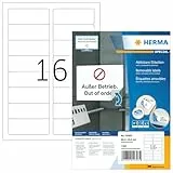 HERMA 10303 Universal Etiketten ablösbar, 100 Blatt, 88,9 x 33,8 mm, 16 pro A4 Bogen, 1600 Stück, selbstklebend, bedruckbar, matt, blanko Papier Klebeetiketten Aufkleber, weiß