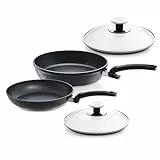 Fissler Adamant Pfannen-Set 4-teilig / (1x Adamamt Classic 24 cm & 1x Adamant Comfort 28 cm) + Glas-Deckel, beschichtete Aluminiumpfannen antihaftend, kratzfest - Induktionsgeeignet