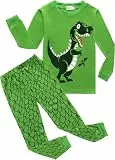 EULLA Kinder Jungen Schlafanzug Langarm Baumwolle Winter Pyjama Set Dinosaurier Zweiteiliger Nachtwäsche 7 Jahre alt Größe 122 A-Grün Dinosaurier DE 122