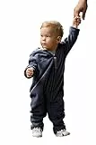 Hoppediz Baby Overall aus Fleece, extra lange Beine - perfekt für die Babytrage, Umschlagbündchen an Händen und Füßen - ocean 56-62