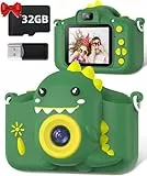 Kinderkamera, Gofunly Kinder Kamera 1080P 2,0-Zoll-Bildschirm Selfie Digitalkamera mit 32GB-Karte für 3-12 Jahre Jungen Mädchen Geburtstagsgeschenk Weihnachten Spielzeug Grün Dinosaurier