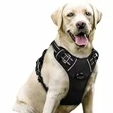 rabbitgoo Hundegeschirr Grosse Hunde, Anti Zug Geschirr mit Kontrolle, No Pull Verstellbar Hundegeschirr Mittelgroße Hunde, Atmungsaktiv Reflexstreifen Brustgeschirr Sichere Führung, Schwarz, L