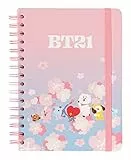Grupo Erik Bullet Journal Dotted BT21 Cherry Blossom Hard Cover Notizblock, Ringbuch Notizbuch, Dotted Tagebuch, Mit Ringbindung Offizieller Merch, Rosa, A5