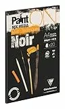 Clairefontaine 975169C - Zeichenblock / Skizzenheft PaintON, DIN A4 21x29,7 cm, kopfseitig geleimt, 20 Blatt, 250g, 100% Zellulose, ideal für Mixmedia, leichte raue Oberfläche, Schwarz, 1 Stück