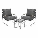 WOLTU Gartenmöbel Set 3-teilig 2 Sessel 1 Couchtisch und Kissen Balkonmöbel Metallrahmen 160kg Belastbarkeit Garten Balkon Möbel Klein Gartentisch mit 2 Stühlen, Grau