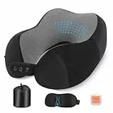 Nexellent Nackenkissen Flugzeug, Reisekissen, Hochwertiges Memory Foam Nackenkissen für Flugzeug und Auto – Vollständiges Set mit Schlafmaske, Ohrstöpseln und Tragetasche. (Schwarz)