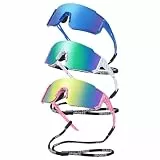 ANLIOTO 3er-Pack Kinder-Sonnenbrillen für Jungen und Mädchen, Jugendliche, Baseball-Sonnenbrille mit Riemen, für Kinder im Alter von 6–14 Jahren, Softball-Fahrradbrille, UVV400-Schutz