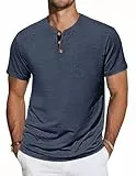 TARAINYA Henley T-Shirts Herren Baumwolle Shirt Kurzarm Einfarbig Basic Tee Männer Sommer mit Tasche Marineblau XL