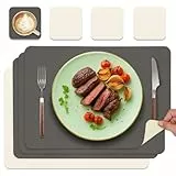 HELI MIAO Tischsets Abwaschbar 4er Set - Doppelseitige Platzsets & Untersetzer aus Lederoptik, rutschfeste & wasserdichte Tischunterlage für Esstisch und Familie - Rechteckig in Grau+Beige