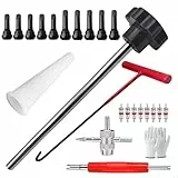 Calenxy Reifenventil Werkzeug Set, 24 Stück 4 in 1 Werkzeug Ventilkern Reparatur, Werkzeug Ventilschlüssel Ink. Vorbauabzieher, Hakenwerkzeug, Hilfswerkzeug und Handschuhe, für Auto LKW Motorrad