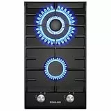 GASLAND GH2302BG1FC Glas Gaskochfeld 2 Flammig, Butan Gas Kochfeld mit Wok Brenner, Einbau Gaskochfeld, 30 cm Schwarz Glasherd, Gas Kocher 5200 Watt, LPG/Erdgas