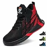 PAQOZKC Sicherheitsstiefel Leicht Herren Damen Arbeitsschuhe Hoch Stahlkappe Atmungsaktiv Sicherheitsschuhe rutschfest Stahlkappenschuhe 8081/Rot 45