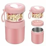 Bugucat Müslibecher to Go Edelstahl,2-in-1Joghurtbecher to Go 530ml+330ml, Praktischer Müslibecher Mit Löffel,Müsli Becher für Kinder&Erwachsene,Müsli Cup Porridge Becher Lunchpot;Rosa