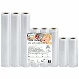 YISH Vakuumierfolie 8 Rollen Vakuumierbeutel:28/20/15/x300cm Vakuumbeutel-Lebensmittel für Sous Vide und Vakuumiergerät,Vakumierfolienrollen 170µm