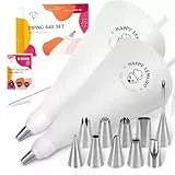 Happy Lemuro Premium Spritzbeutel Set (15-teilig) - 2 Baumwoll-Spritztüten (35 & 40cm) mit großen Spritztüllen - Spritzbeutel mit Tüllen für Torten Dekoration - wiederverwendbar und spülmaschinenfest