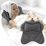 Badewannenkissen,Badekissen Für Badewanne,Kissen Badewanne 4D Mesh mit 6 Saugnäpfeln,Wird verwendet,um zu entspannen,um Nacken,Schultern,Kopf und Rücken zu unterstützen,für Heimspas(Grau)
