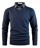 KTWOLEN Herren Pullover mit Hemdkragen 2 in 1 Winter Warm Strickpullover mit V-Ausschnitt Freizeit Mock Hemd Feinstrick Pullover Winterpullover Strick-Pulli Langarmshirt, Navy Blau, M