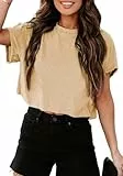 Tankaneo Crop Tops Damen Oversize Sport Oberteile Cropped Shirts Rundhals Loose Bauchfrei Sommertop Kurz T-Shirts.Khaki.M