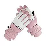 Andiker Skihandschuhe für Damen, Winddichte, wasserdichte Thermo Handschuhe mit Plüschfutter, Anti-Verlust-Schnalle, rutschfeste Handfläche, Touchscreen Winterhandschuhe (Pink)
