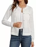 GRACE KARIN Damen Hollow Out Strickjacke mit Knöpfen Rundhals Langarm Cardigan Weiß XL