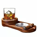 Labeol Aschenbecher Papa Geschenke Untersetzer für Papa Whiskey Glas Tablett und Zigarrenhalter Holz Zigarren Aschenbecher Schlitz für Zigarren Zigarren Rest Zigarren Zubehör Set Geschenk für Männer