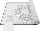 AJOXEL Silikon Backmatte 70x50, Silikonmatte Backen Groß mit Teigkarte, Backunterlage Silikon Rutschfest Knetunterlage mit Messung, Antihafte Teigmatte Ausrollmatte für Teig Fondant Pizza Gebäck Brot