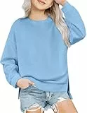 Arshiner Mädchen Sweatshirt Ultrabequem Herbst Winter Rundhals Einfarbiges Pullover Freizeit Mode Lockeres Langarmshirts für Kinder 9-10 Jahre Blau