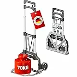ATHLON TOOLS Aluminium Transportkarre klappbar TÜV geprüft – Langer Teleskopgriff 110 cm, Anti-Rutsch-Pads, Soft-Laufräder, inkl. 2 Expanderseile - Sackkarre klappbar Alu kompakt & leicht