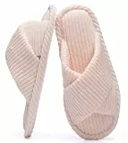 GOEWY Damen Hausschuhe mit Memory Foam Kordstoff-Wohnschuhe fürs Schlafzimmer, offener Zehen, Querriemen-Schleife, rutschfeste Sohle. Bequeme Trend-Slide als stylisches Geschenk.（Rosa 40/41）