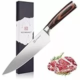 KEEMAKE Kochmesser 20 cm, Scharfes Küchenmesser aus hochwertigem Carbon-Edelstahl mit ergonomischem Griff, Profi Messer Fleischmesser für Fleisch, Fisch und Gemüse