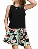Arshiner Bekleidungssets Mädchen Sommer Einfarbig Top Shirt mit Shorts Outfit Kinder Kleidung Set Freizeit Mode Zweiteiler Mädchenkleidung Blume 150 11-12 Jahre