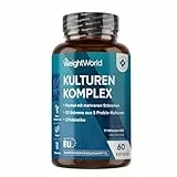 Bio Kulturen Komplex - 77 Milliarden KBE pro Portion - Mit 20 Bakterienstämmen, Bio Inulin, FOS - 60 vegane Kapseln - 1 Monat Vorrat - Mit Lactobacillus Gasseri, Bifidobacterium Infantis - WeightWorld