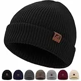 BARFULKER Winter Beanie Mütze Herren Damen Strickmütze Warm Gefüttert Wollmütze Winddichte Wintermütze Dehnbare Laufmützen Weiche Sportmütze Unisex Hat,Einheitsgröße,Schwarz