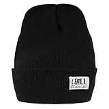 GEBETTER Winter Beanie Mütze CHILL MAL Dein Leben Strickmütze Einheitsgröße Wintermütze mit Einstickung Bestickt Schwarz für Jungen Mädchen Herren und Damen