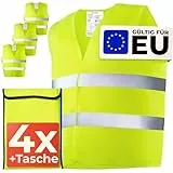 Prowiste 4 Warnwesten Auto Set mit Tasche – Europaweit gültig nach EN ISO 20471 - Stark Reflektierende Warnweste – Sicherheitsweste Gelb Warnschutzweste - KFZ Auto Zubehör - Safety Vest