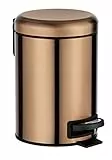 WENKO Kosmetik Treteimer Mod. Leman, 3 Liter, Bad-Mülleimer mit Anti-Fingerprint-Beschichtung, Beutelhalter, rostfreier Edelstahl, 17x25x22,5 cm, Kupfer-Metallic