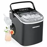 EUHOMY Eiswürfelmaschine Klein, 12KG Eiswürfelbereiter Ice Maker, 9 Würfel in 6 Minuten fertig, Schwarz Eiswürfelmaschine mit Tragbarem Griff, 12KG/24H, Selbstreinigendes Eiswürfelmaschinen