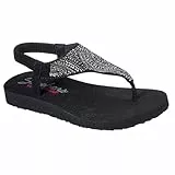 Skechers Damen Meditation New Moon Zehentrenner, Black Mitobuck/Smoke Rhinestone, 41 EU