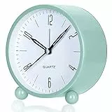 YouJabz Wecker Analog Ohne Ticken mit Nachtlicht,Modischer Runder Metall Nachttisch Wecker Laut für Tiefschläfer, Batteriebetrieben, Zurück zur Schule, Kind Schüler Geschenk